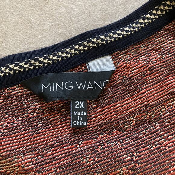 Ming Wang Open Front Knit Cardigan Women's 2X Orange Black Beige Abstract - Picture 3 of 7